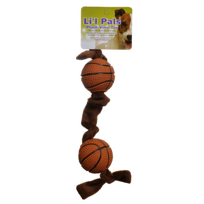 Li'l Pals Plush Basketball Plush Tug Dog Toy - Brown