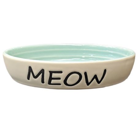 Oval Green Meow Dish 6 Inch
